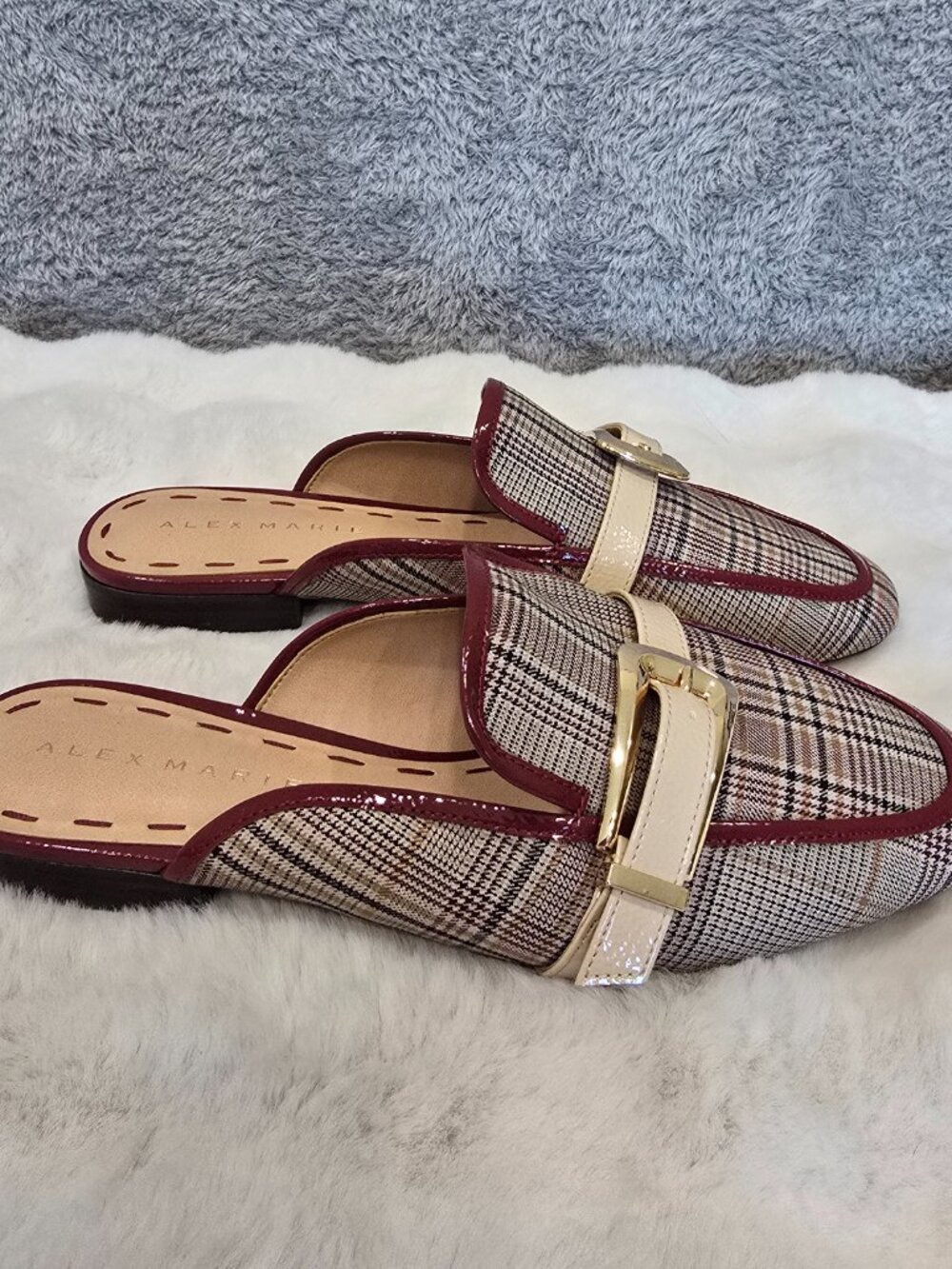 Alex Marie Karen Plaid Print Buckle Hardware Strap Mules Preppy Office Size 10 - Picture 9 of 13